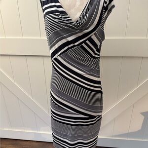 Worthington Black and White Striped Midi Dress